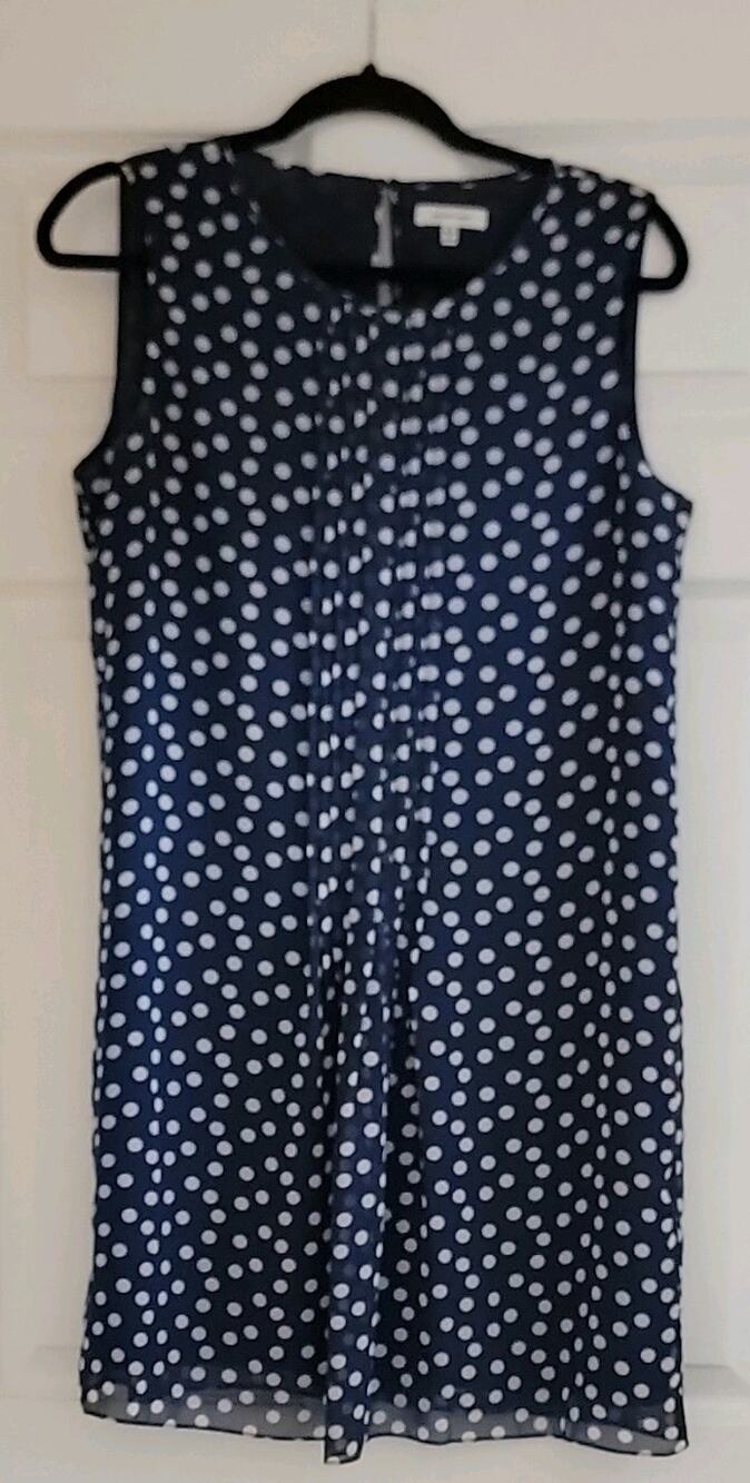 Max Studio Women's Blue/White Polka Dot V-Neck Sheer Chiffon Blouse Size S